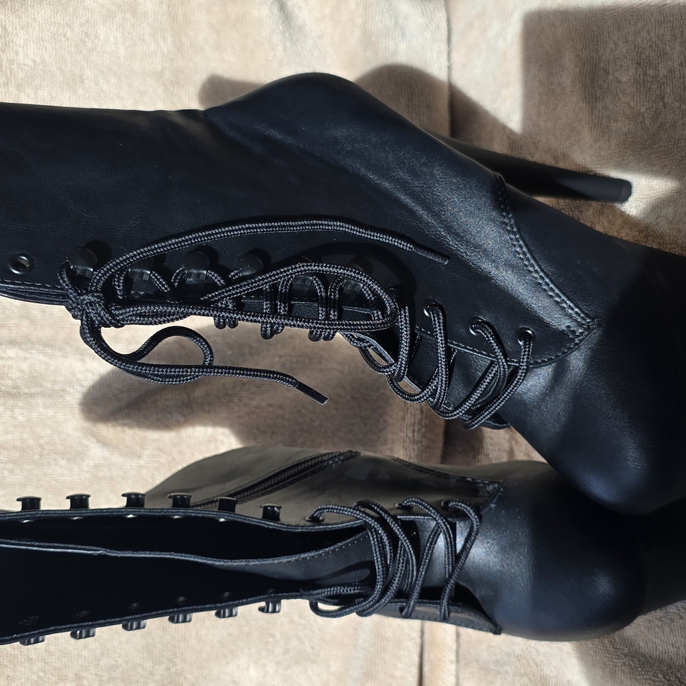 Pleaser Black Heeled Boots Size 8